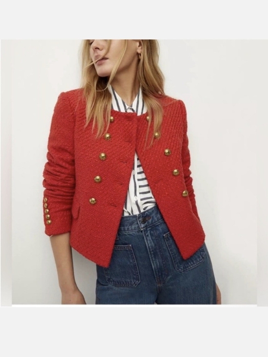 Veronica Beard Jackets & Blazers - Veronica Beard Bentley Blazer Nantucket Red Tweed Cropped Military Button - 6